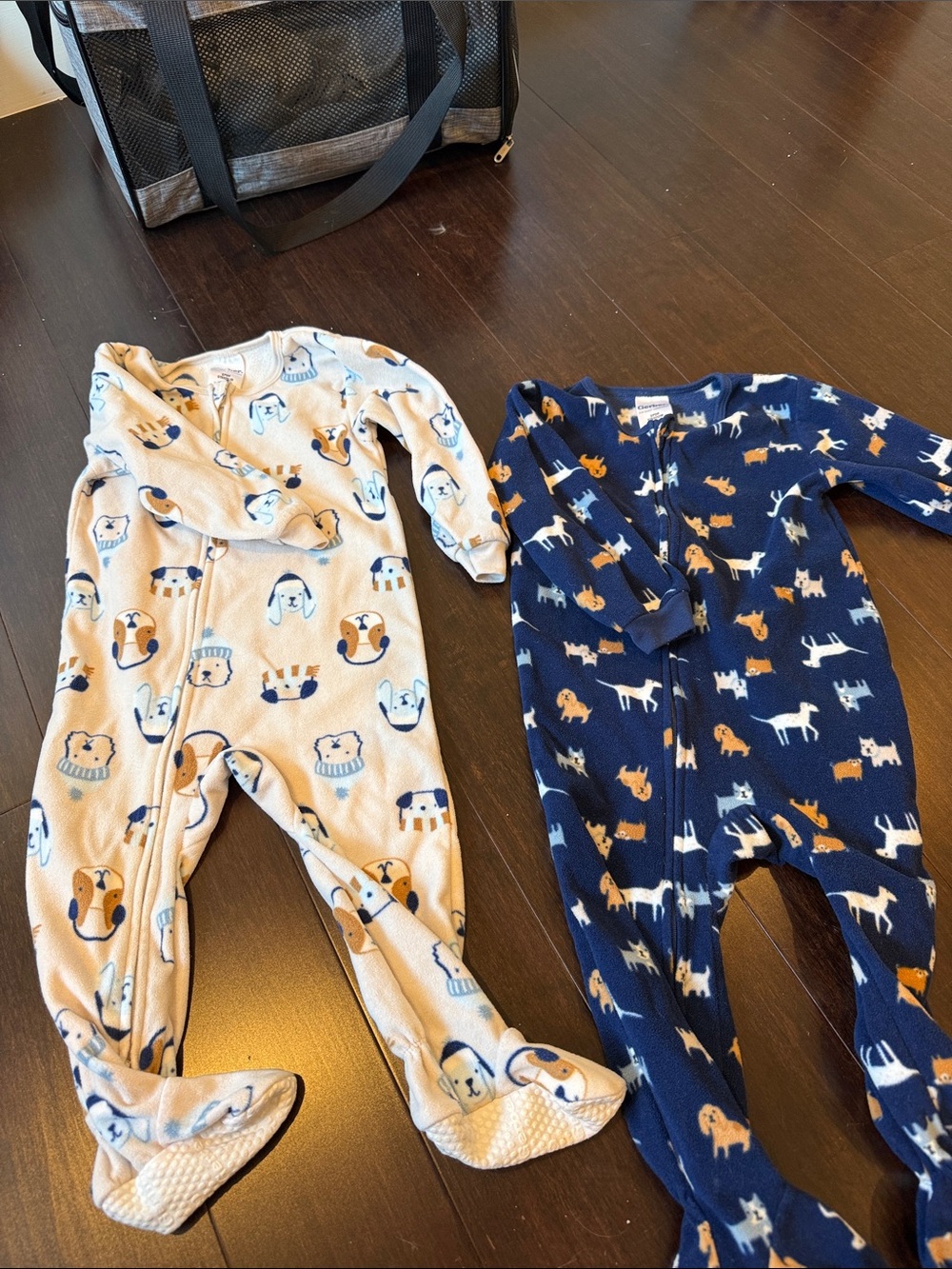 Gerber Navy and Cream Dog Print Footed One-Pieces